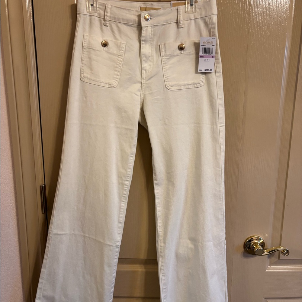 NWT Michael Kors Cream Trousers with Gold Button - Picture 2 of 12